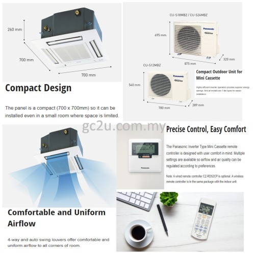 PANASONIC CS-S12SB4HW / CU-S12MBZ MINI CASSETTE INVERTER 1.5HP-2.5 HP