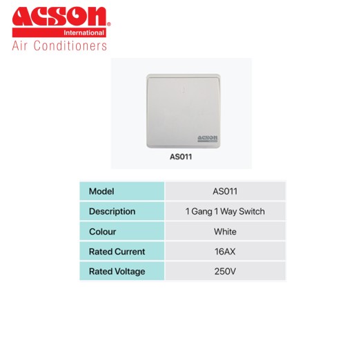 EASI SWITCH ACSON  AS011  1 GANG 1 WAY 16AX 250V