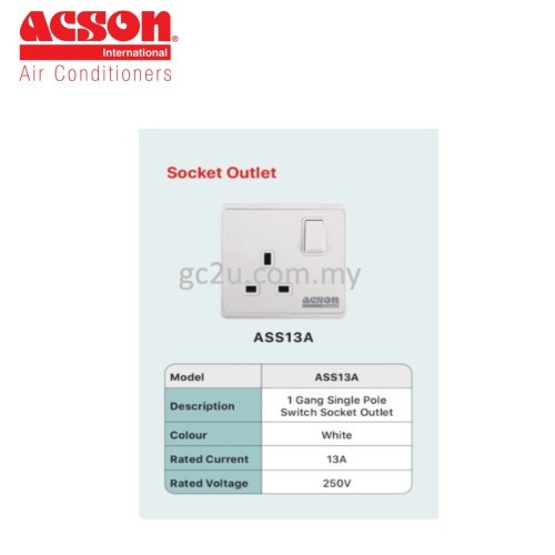 EASI SWITCH/SWITCH SOCKET ACSON ASS13A SINGLE POLE 13A BS 250V