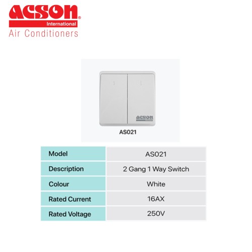 EASI SWITCH ACSON AS021 2 GANG 1 WAY 16AX 250V