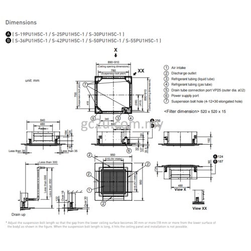 PANASONIC S19PU1H5C/U19PN1H5-1 CASSETTE 2.0HP-5.0 HP NON-INVERTER R32 1 PHASE & 3 PHASE NANOEX