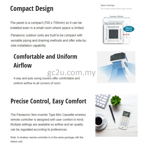 PANASONIC CS/CU-PV18RB4H MINI CASSETTE 2.0 HP & 2.5 HP (NON INVERTER - R410A)