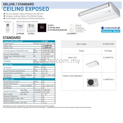 PANASONIC S3448PT3H/U48PR5-L CEILING EXPOSED 5HP INVERTER (R32) 1 PHASE