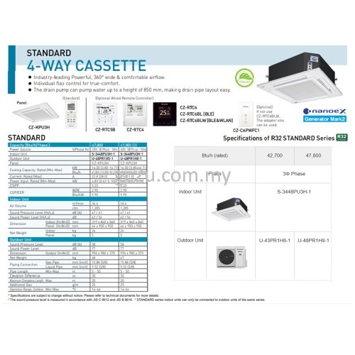 PANASONIC CEILING CASSETTE 2.0 HP-5.0 HP INVERTER (R32) 1 PHASE & 3 PHASE 