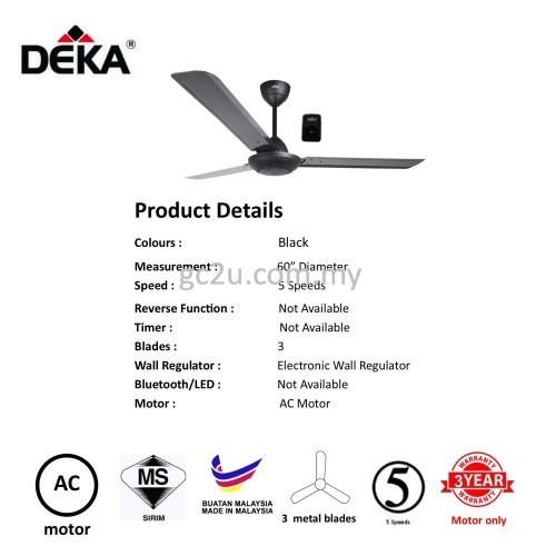 CEILING FAN DEKA DR9-3B-BK 60"